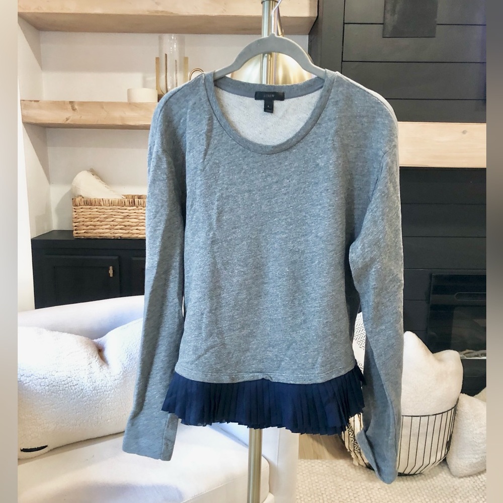 J. Crew grey and navy fringed sweater